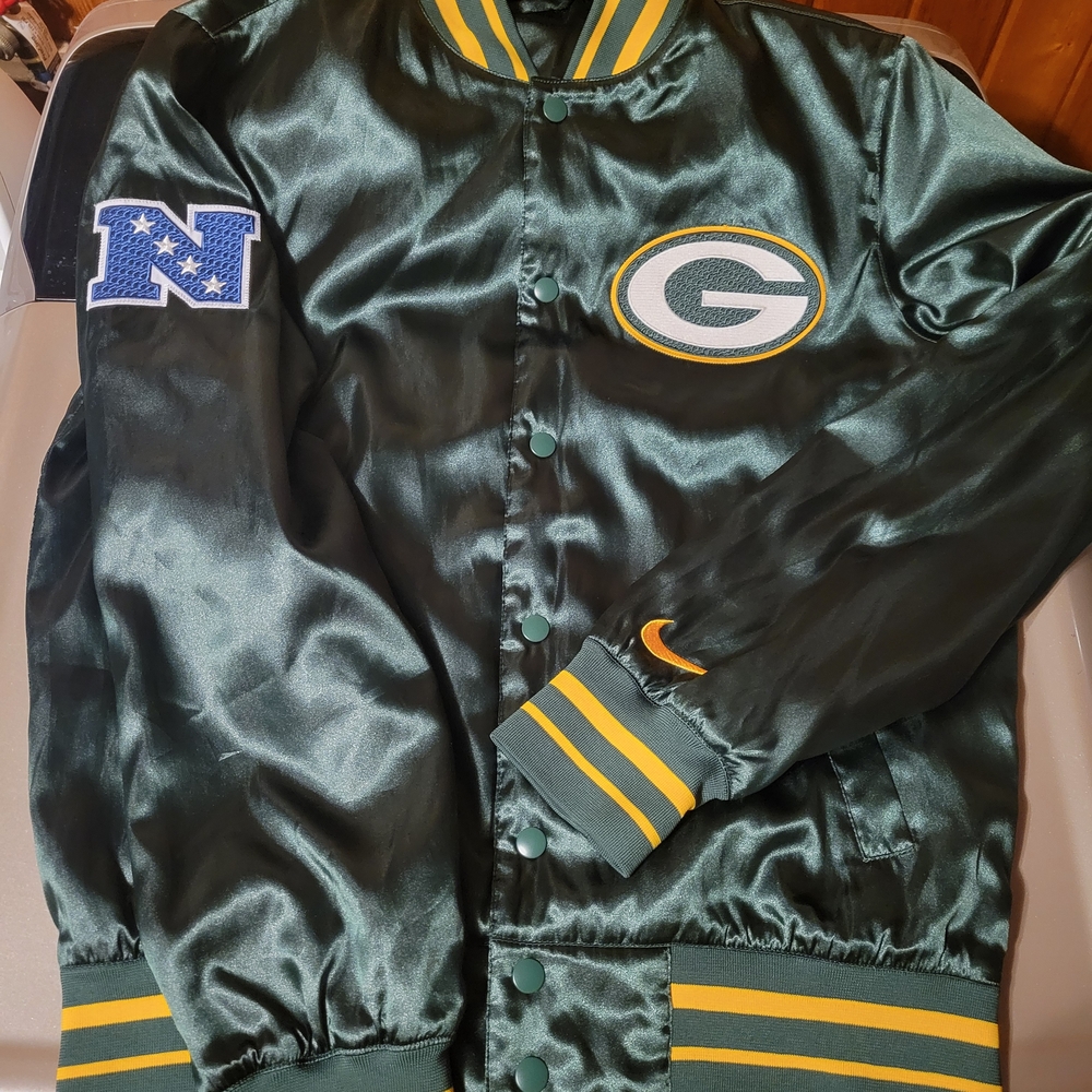 Nike Green & Yellow Green Bay Packers Satin Bomber Jacket